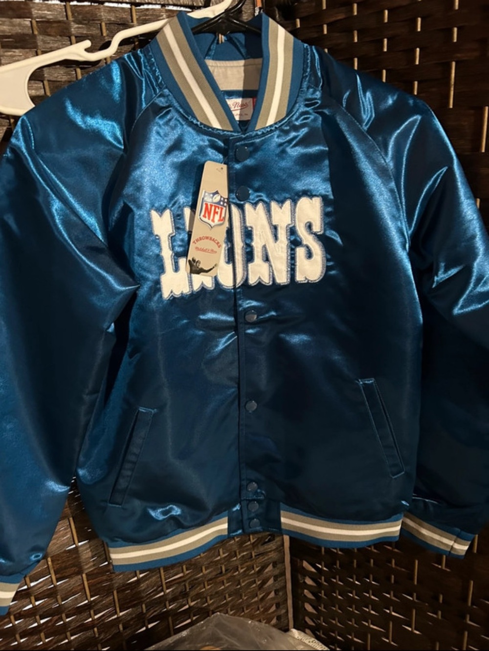 Mitchell & Ness Detroit Lions Shiny Blue Satin Kids Jacket